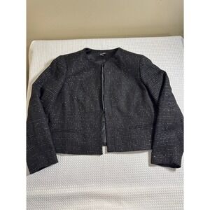 Nine West Jacket Women‎ 16 Sequin Tweed Collarless Black EUC